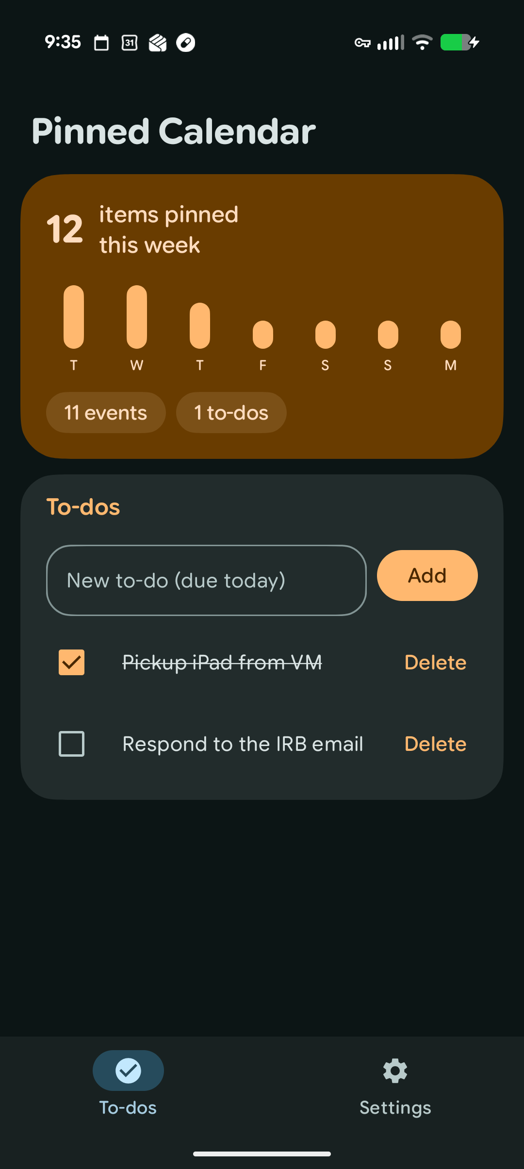 Pinned Calendar screenshot